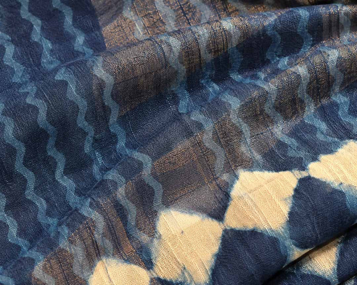 Indigo Tie and Dye Linen Cotton Saree