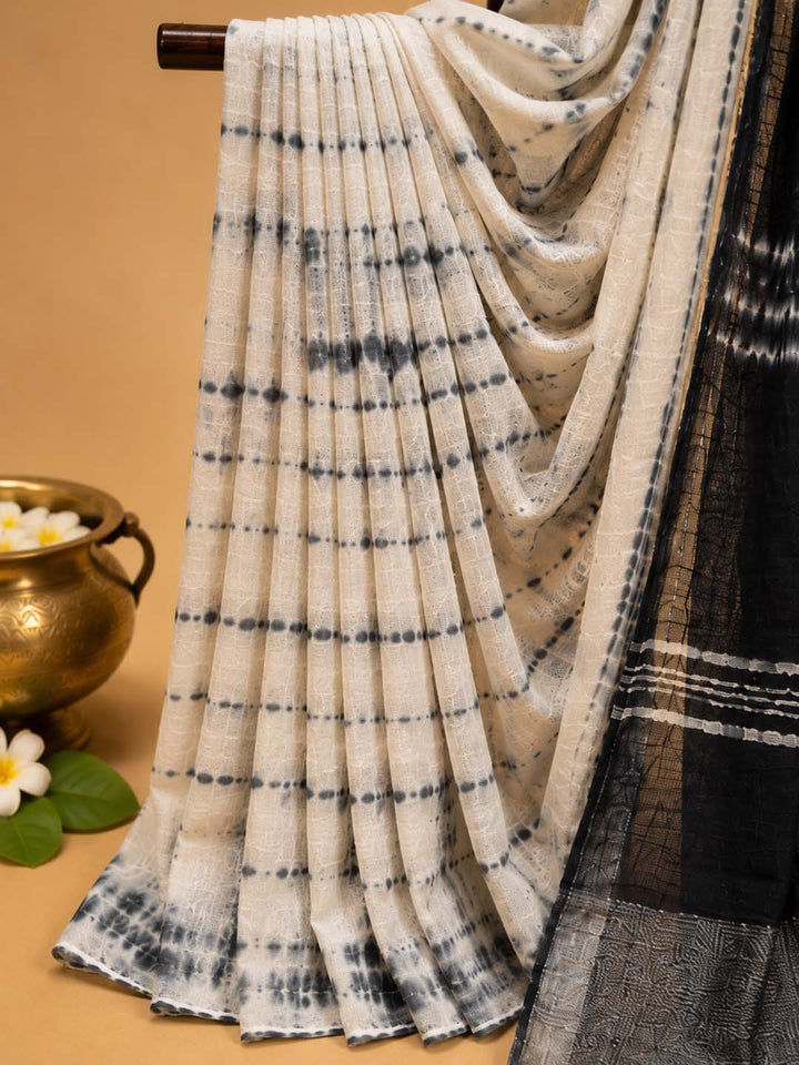 Black and White Tie and Dye Linen Cotton Saree