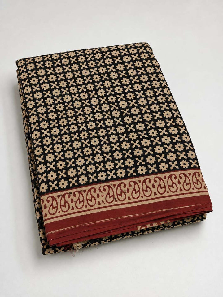 Black Hand Block Print Cotton Saree