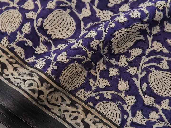 Purple And Nude Floral Hand Block Print Cotton Saree