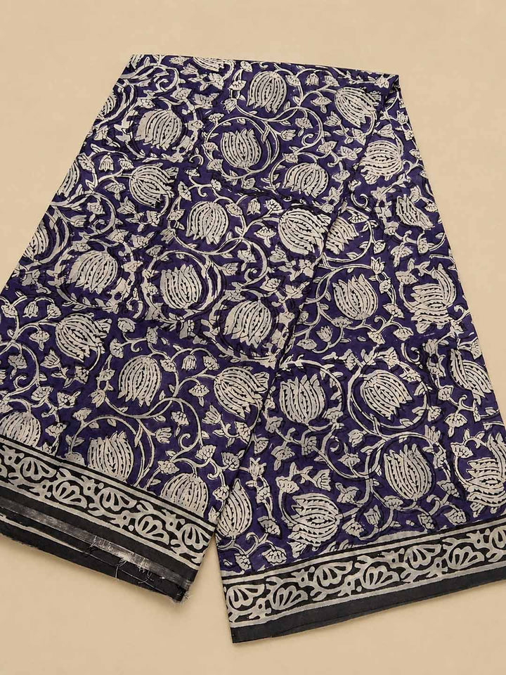 Purple And Nude Floral Hand Block Print Cotton Saree