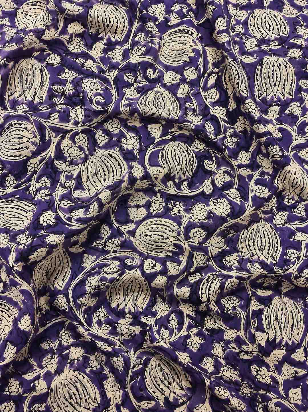 Purple And Nude Floral Hand Block Print Cotton Saree