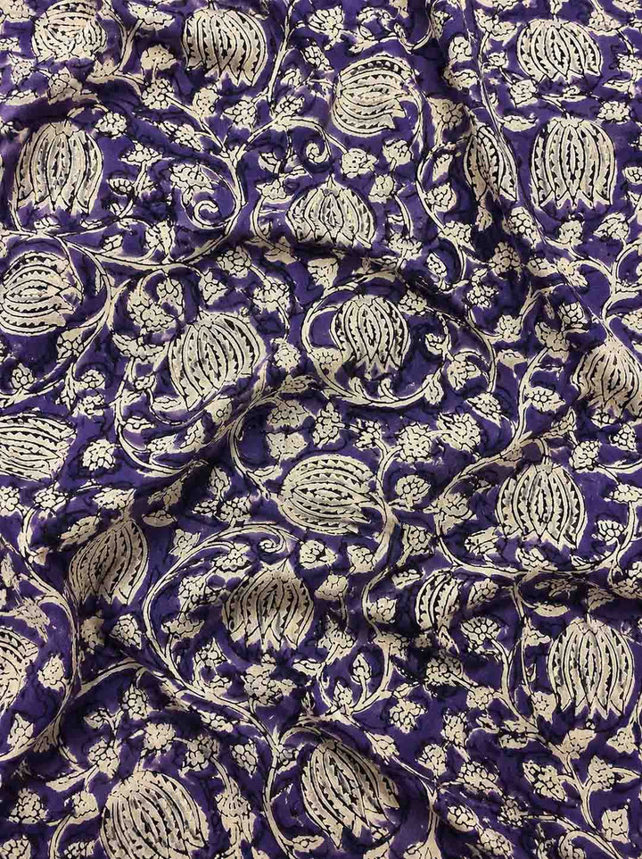 Purple And Nude Floral Hand Block Print Cotton Saree