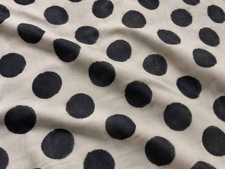 Offwhite And Black Polki Dots Hand Block Print Cotton Saree