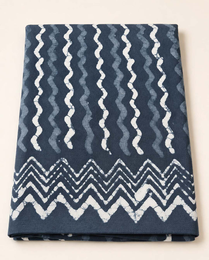 Charcoal Grey and White Hand Block Print Cotton Saree