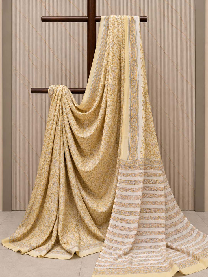 Mustard Yellow Floral Hand Block Print Cotton Saree