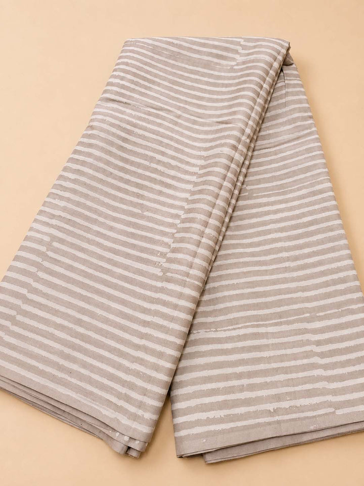 Grey And Offwhite Batik Hand Block Print Cotton Saree