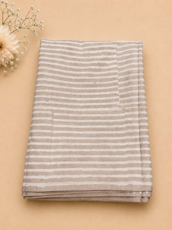 Grey And Offwhite Batik Hand Block Print Cotton Saree