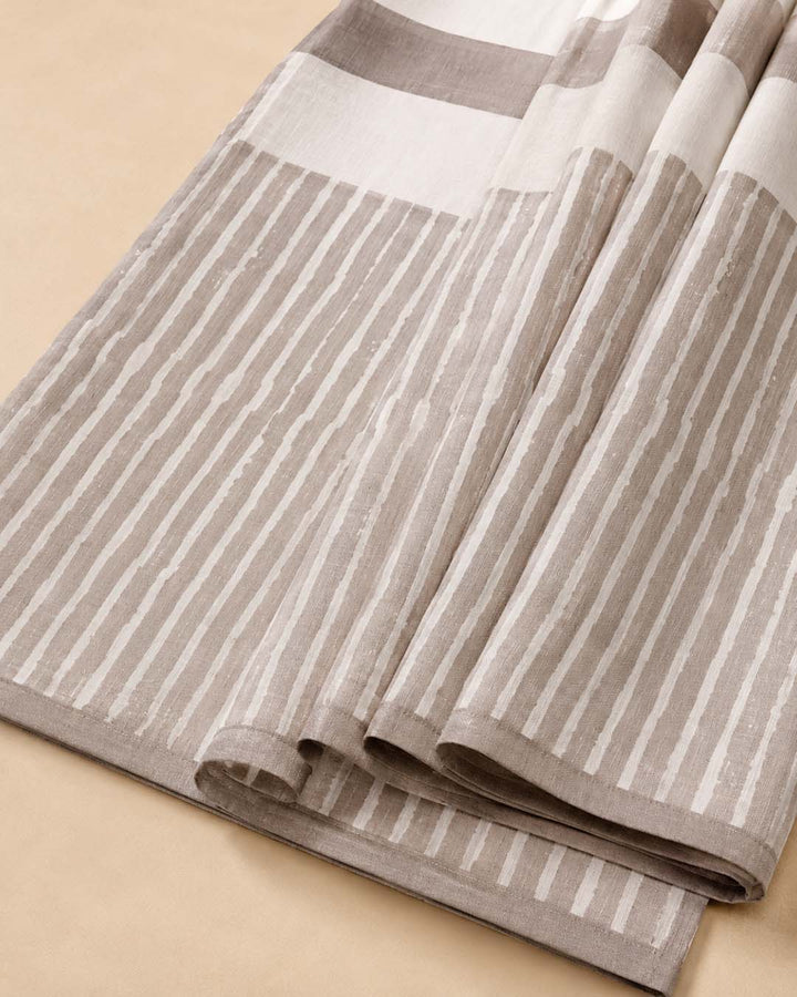 Grey And Offwhite Batik Hand Block Print Cotton Saree