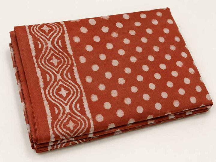 Burned Orange  Polki Hand Block Print Cotton Saree