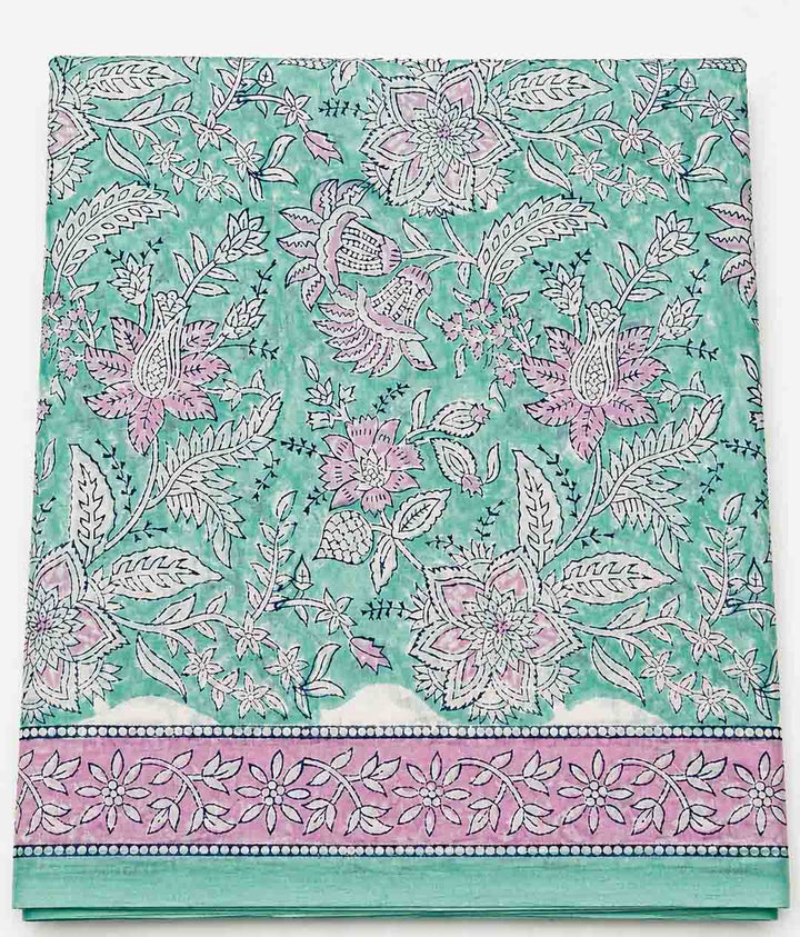 Light Blue And  Pink And White Floral Cotton Saree