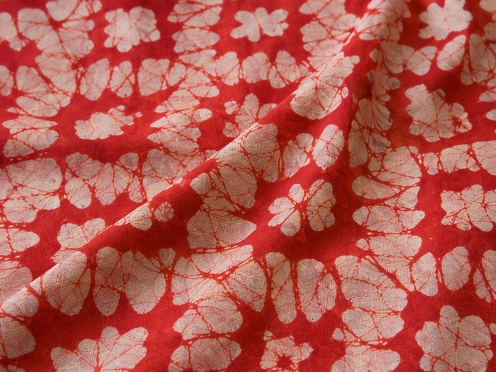 Red Batik Block Print Cotton Saree