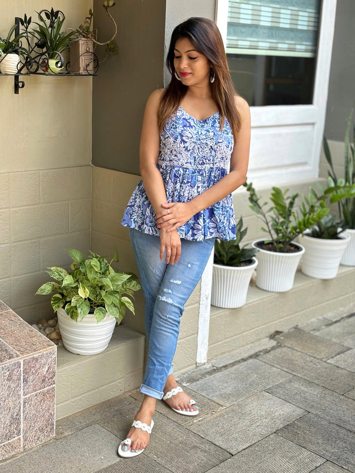 Hues of blue flared top