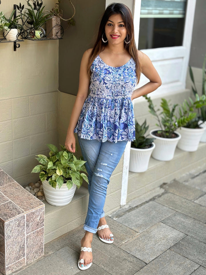 Hues of blue flared top