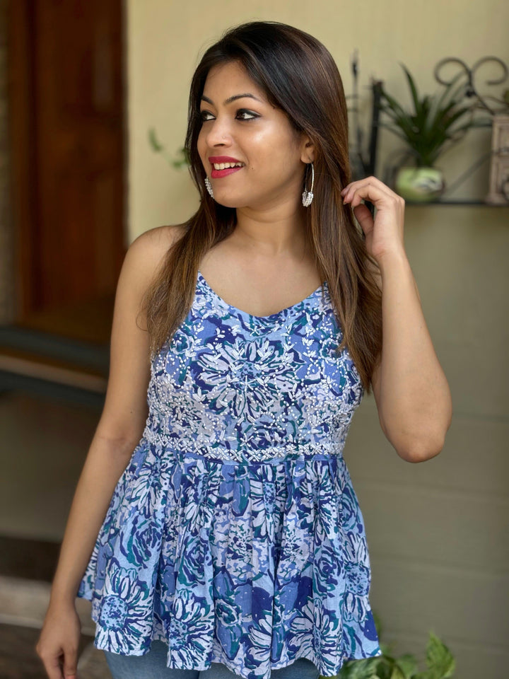 Hues of blue flared top