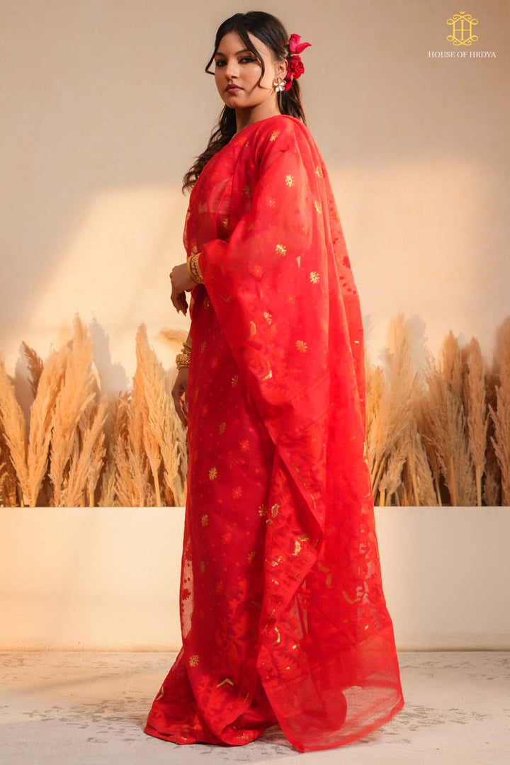Red Jamdhani Saree