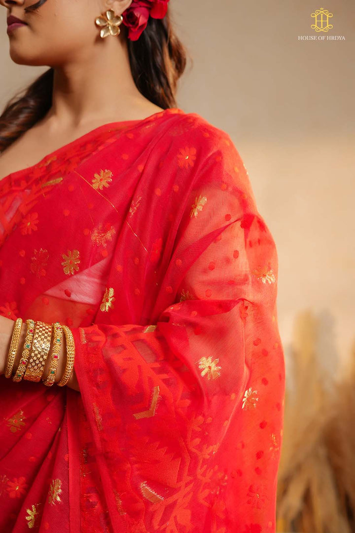 Red Jamdhani Saree