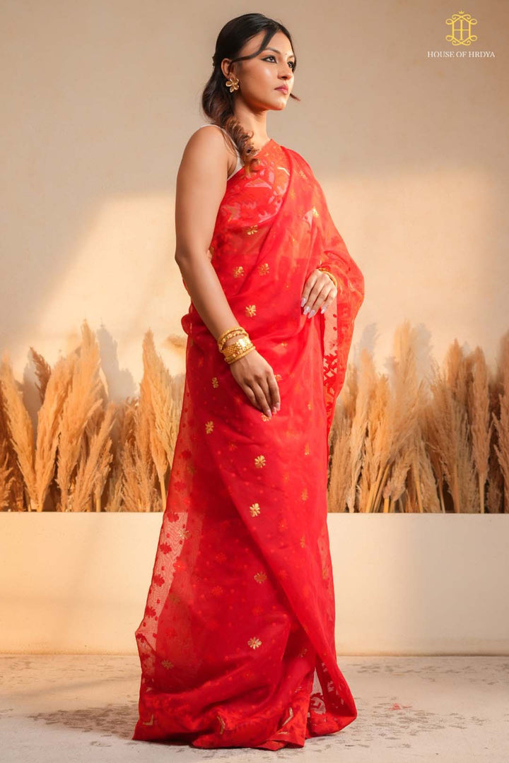 Red Jamdhani Saree
