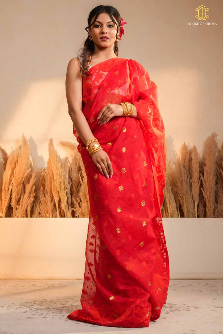 Red Jamdhani Saree