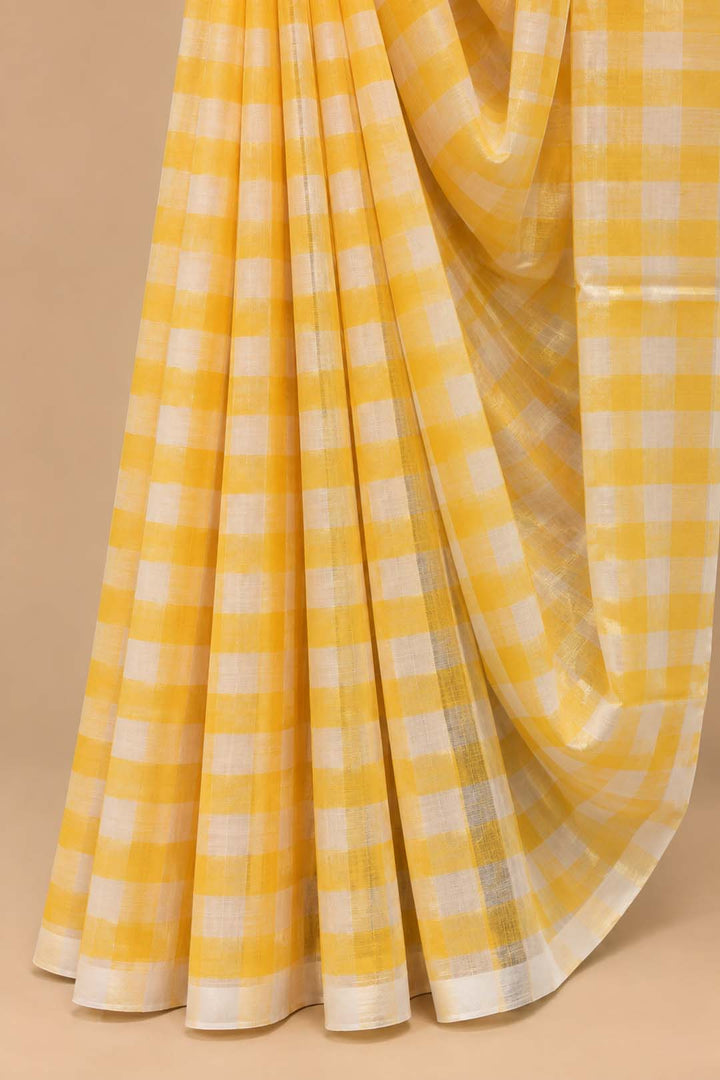 Yellow And White Mul Cotton Saree