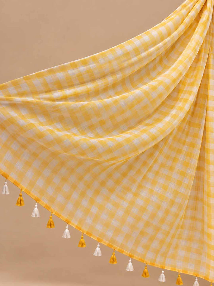 Yellow And White Mul Cotton Saree