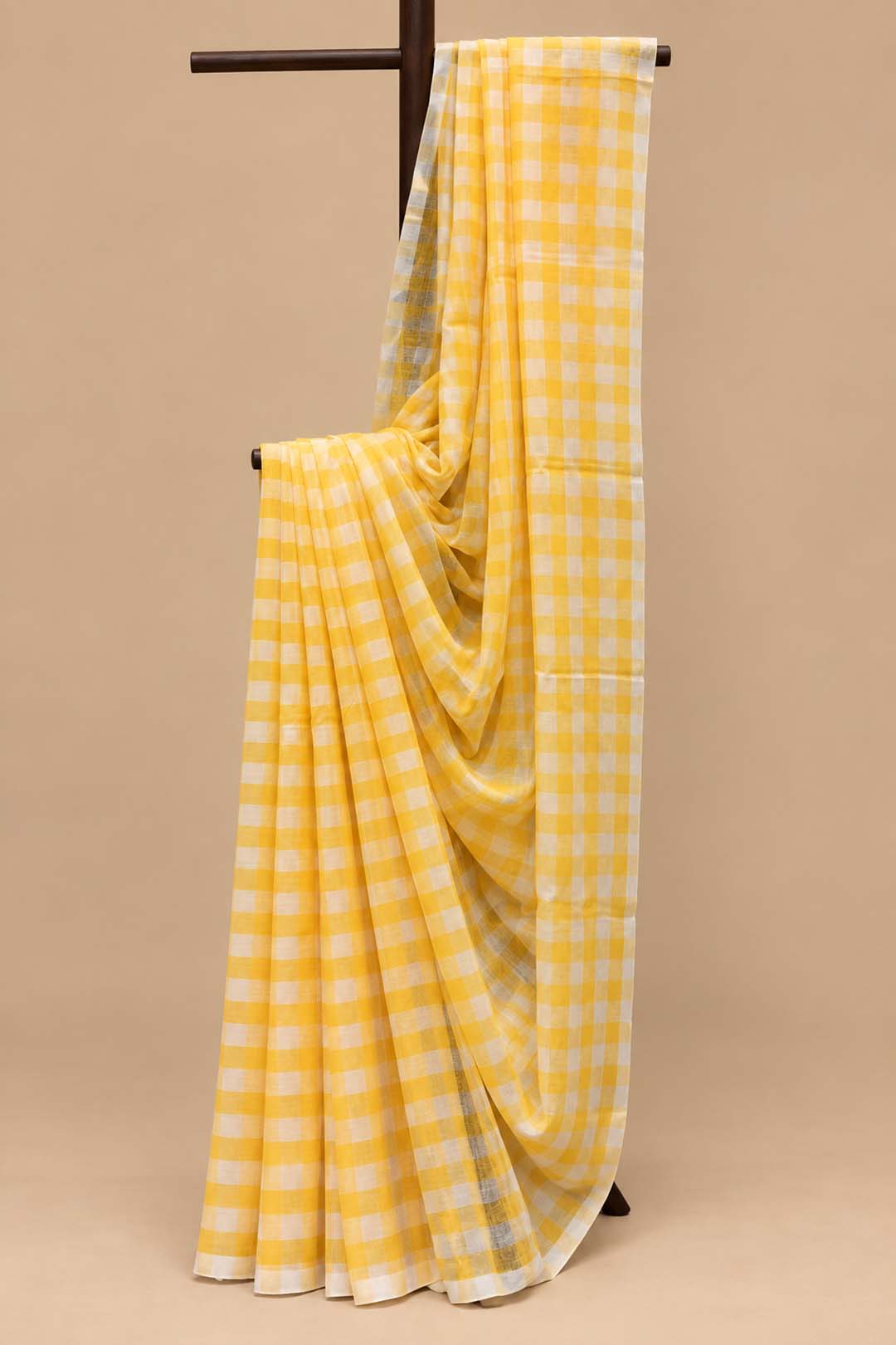 Yellow And White Mul Cotton Saree