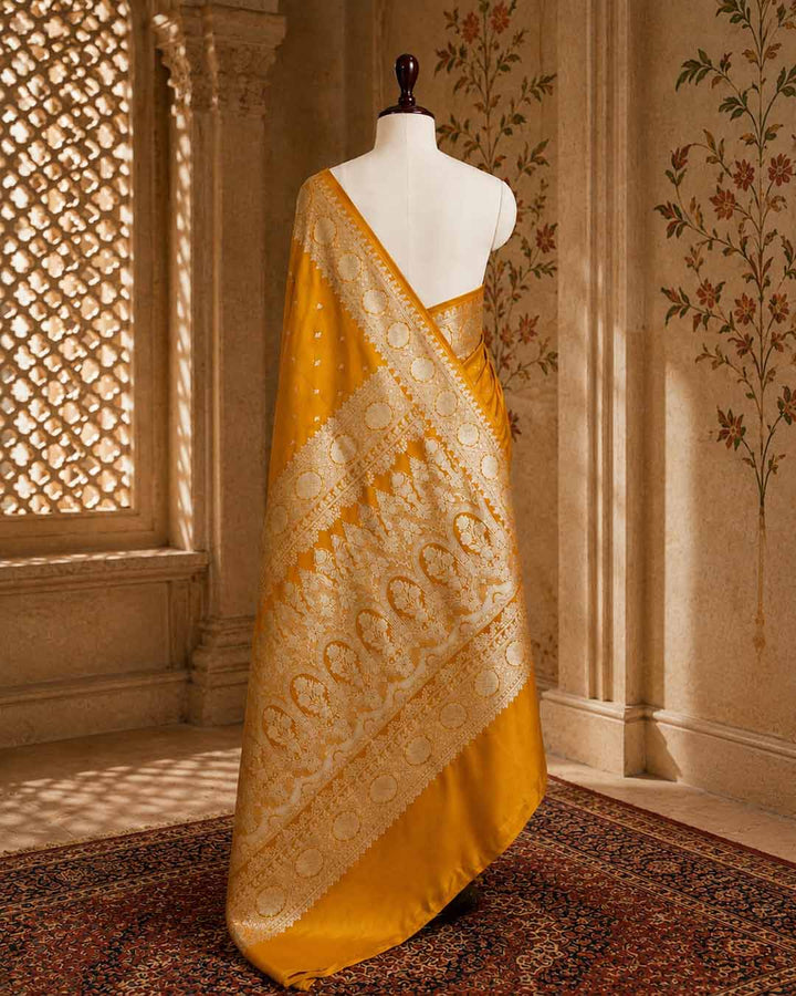 Turmeric Yellow Mashru Katan Banarasi Silk Saree