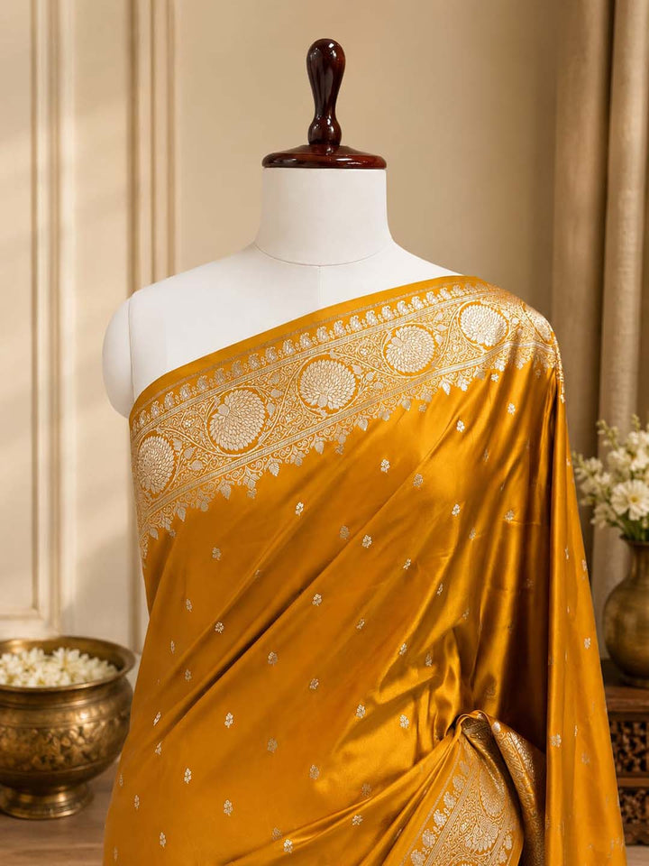 Turmeric Yellow Mashru Katan Banarasi Silk Saree