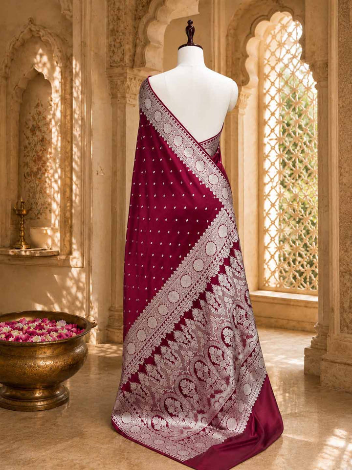 Crimson Red Mashru Katan Banarasi Silk Saree