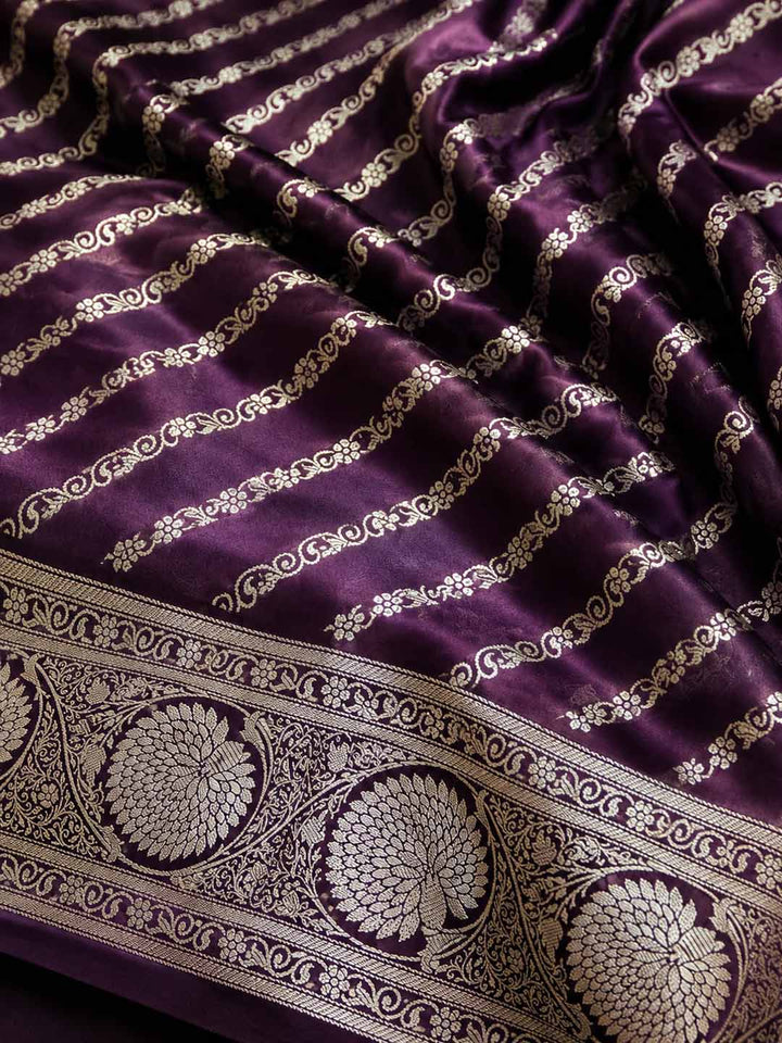 Wine purple Mashru Katan Banarasi Silk Saree