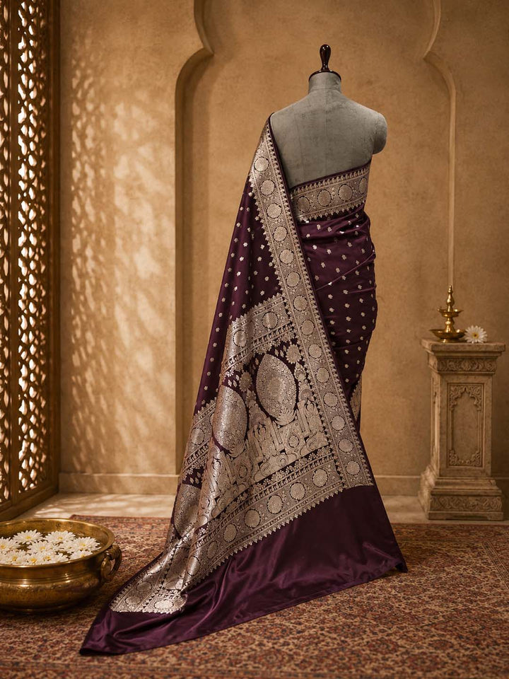 Wine purple Mashru Katan Banarasi Silk Saree