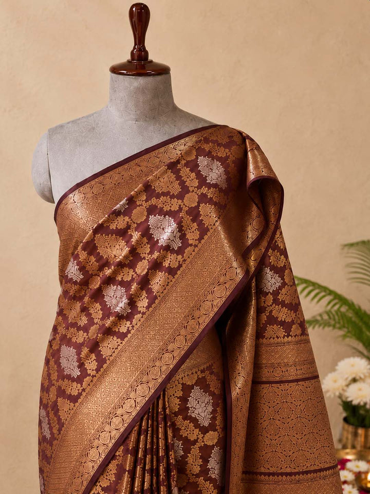 Wine Mashru Katan Banarasi Silk Saree