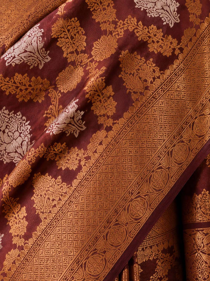Wine Mashru Katan Banarasi Silk Saree