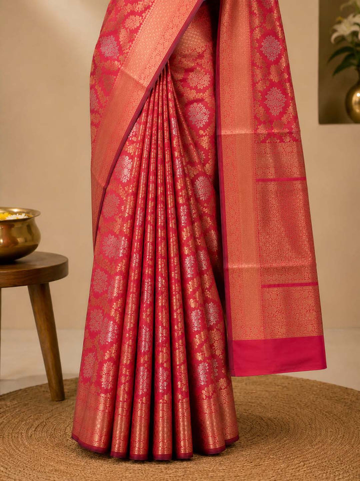 Flame Red Mashru Katan Banarasi Silk saree