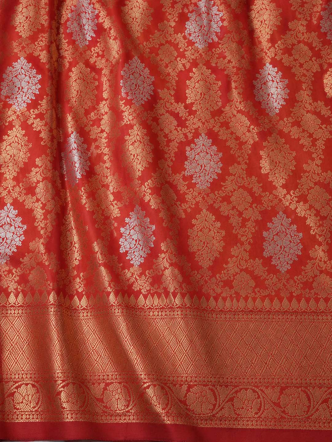 Flame Red Mashru Katan Banarasi Silk saree