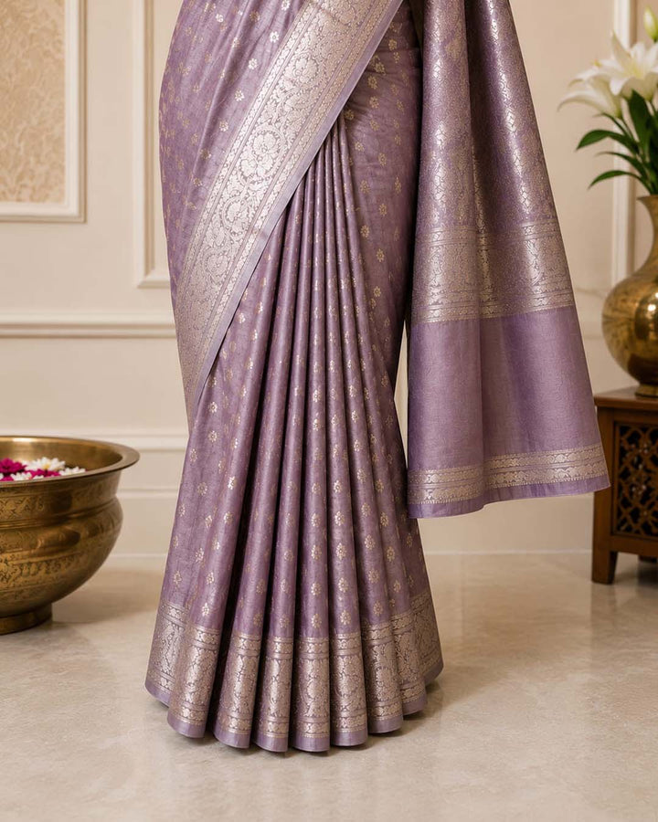 English Lavender Petite Butti Banarasi Silk Saree