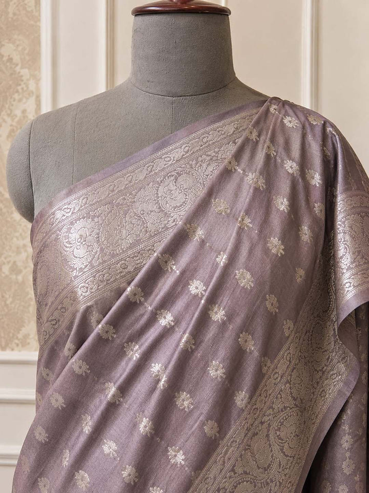 English Lavender Petite Butti Banarasi Silk Saree