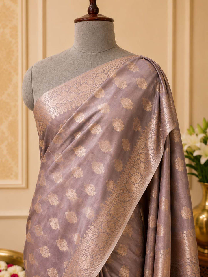 English Lavender Mashru Katan Banarasi Silk Saree