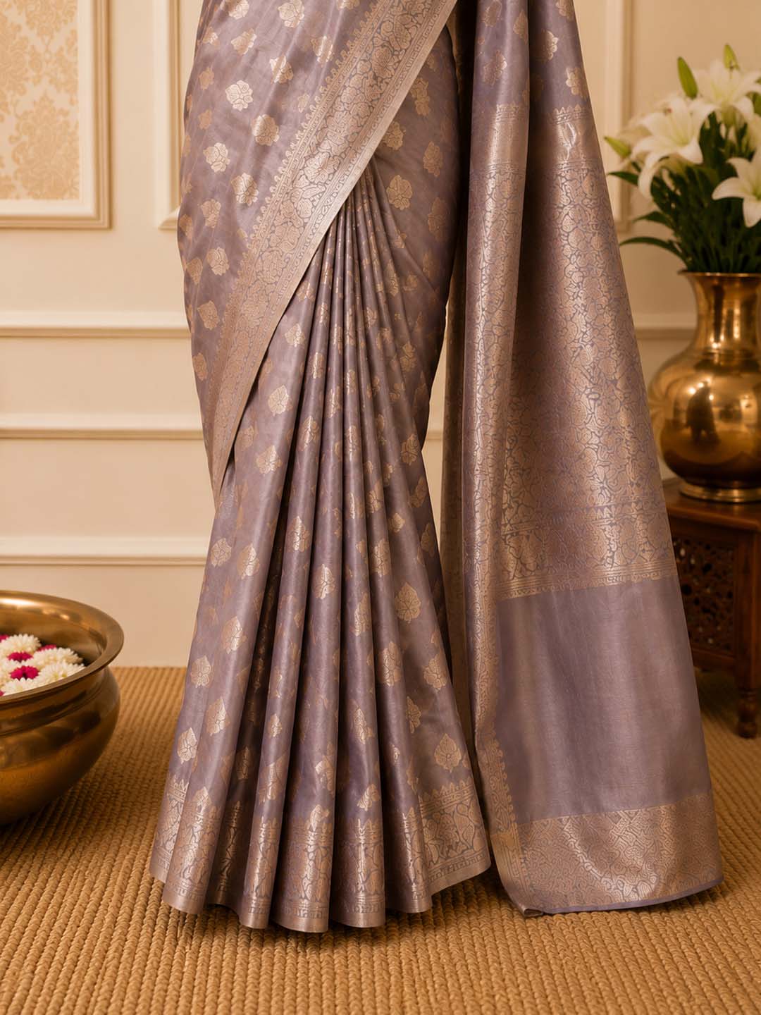 English Lavender Mashru Katan Banarasi Silk Saree