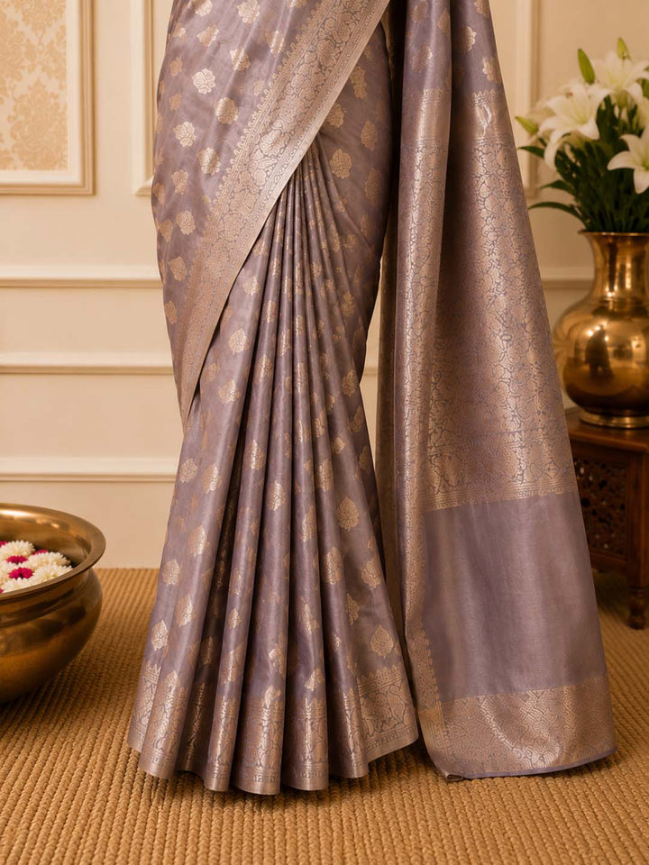 English Lavender Mashru Katan Banarasi Silk Saree