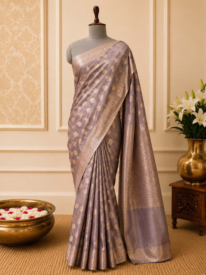 English Lavender Mashru Katan Banarasi Silk Saree