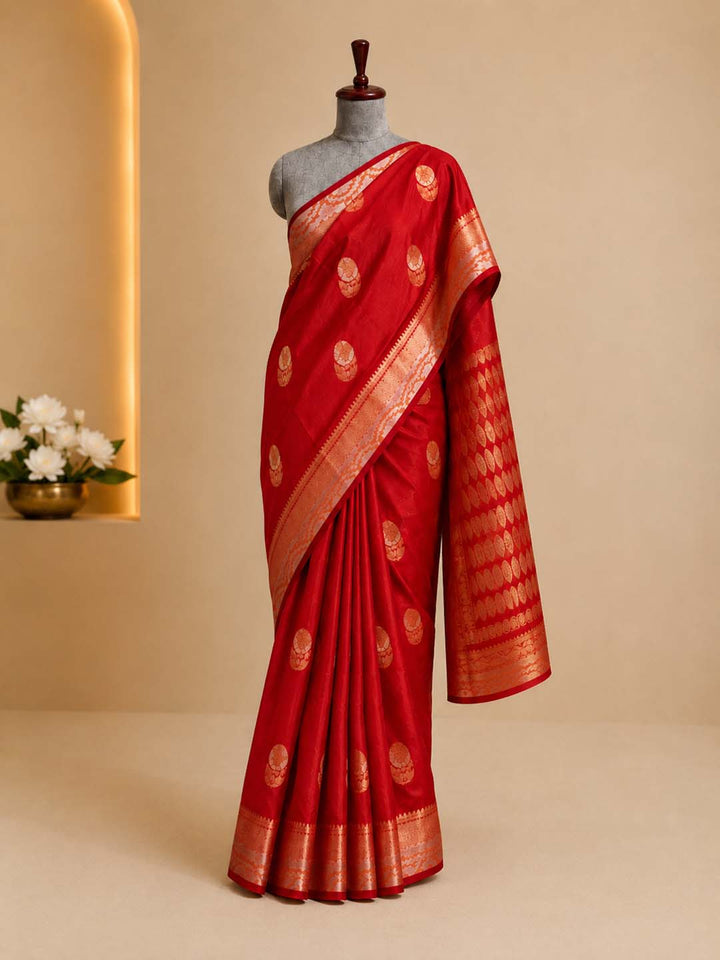 Red Mul Mul Silk Saree