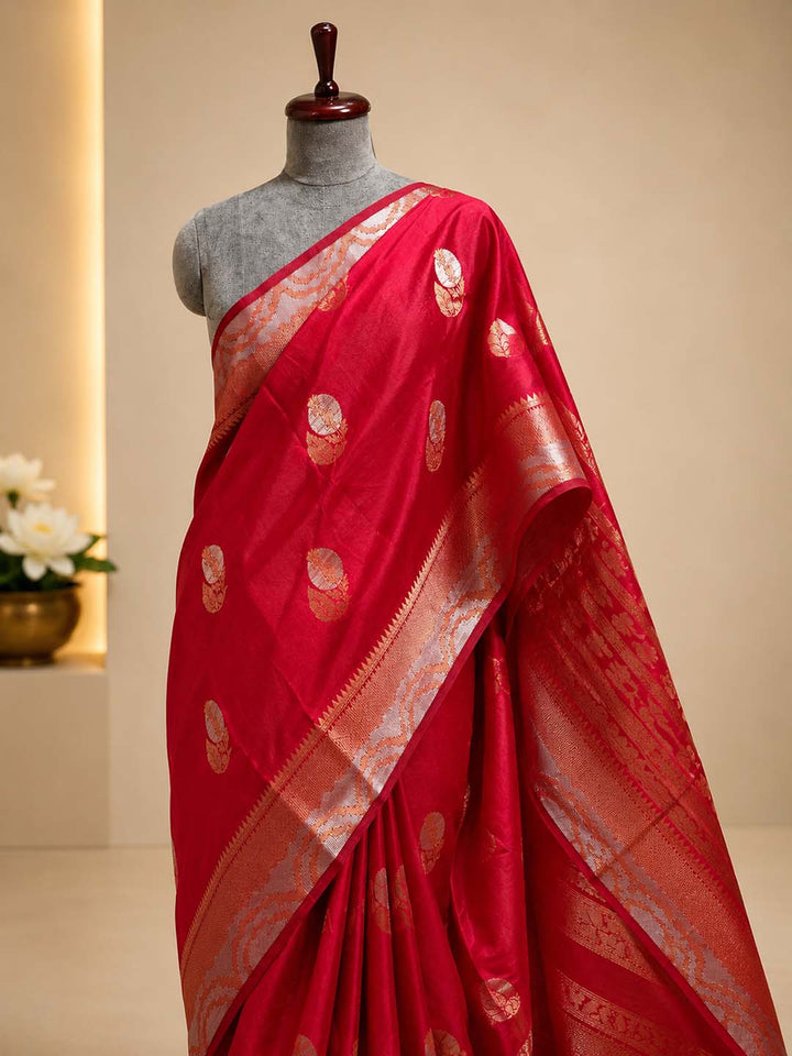 Red Mul Mul Silk Saree