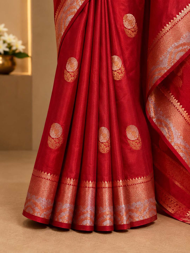 Red Mul Mul Silk Saree