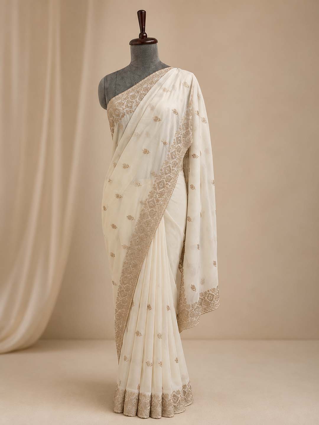 Offwhite Platinum Georgette Saree