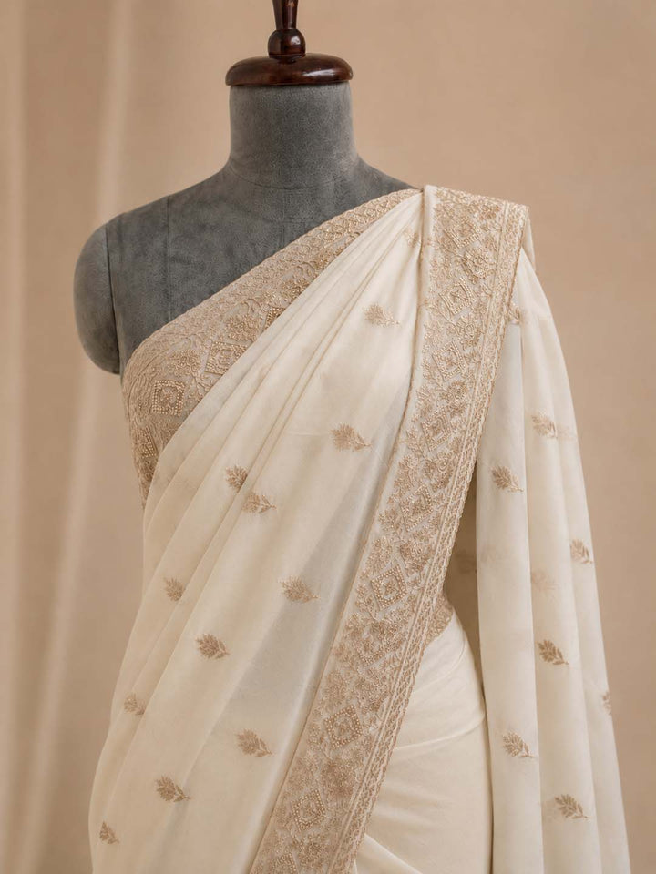 Offwhite Platinum Georgette Saree