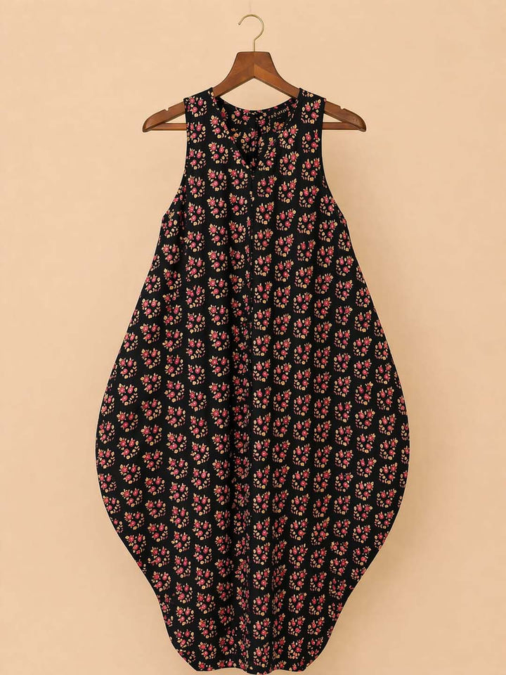 Black Red Flower Balloon Dress