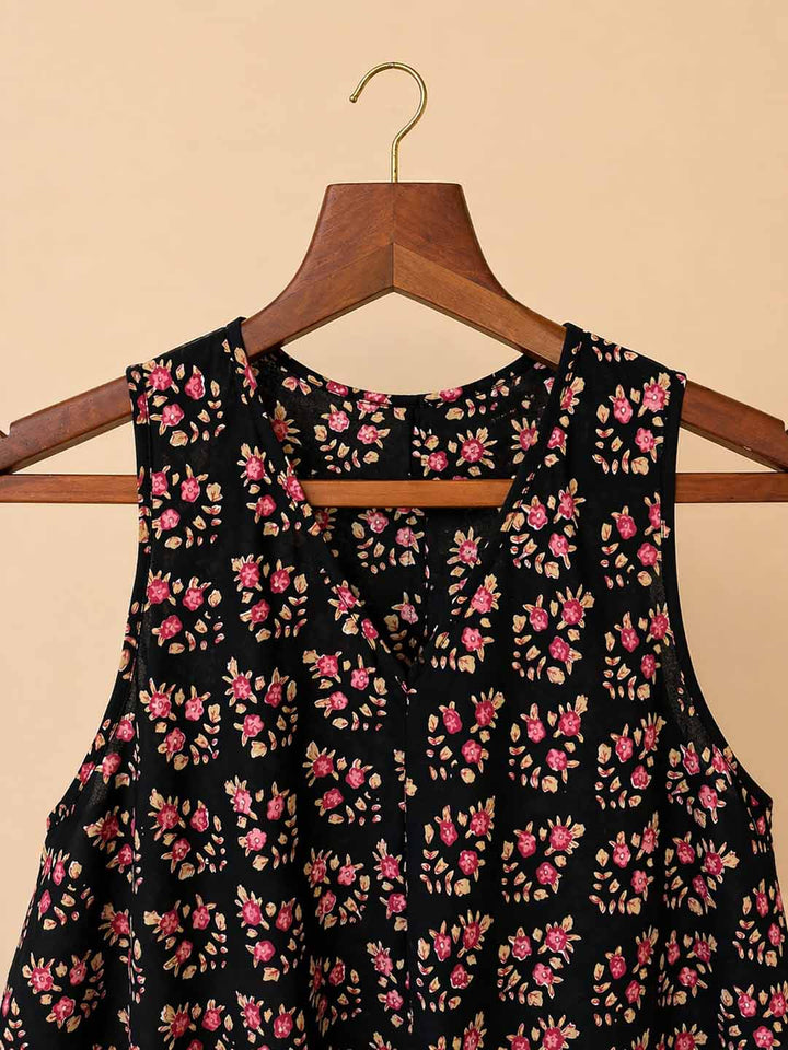 Black Red Flower Balloon Dress