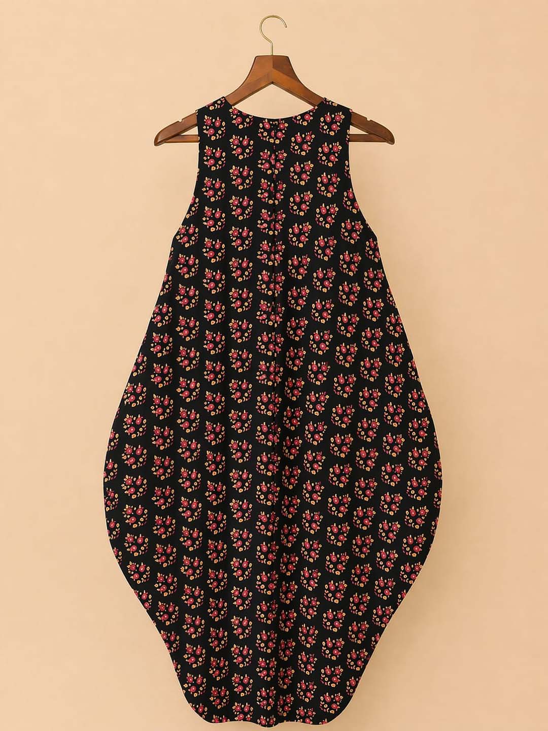 Black Red Flower Balloon Dress