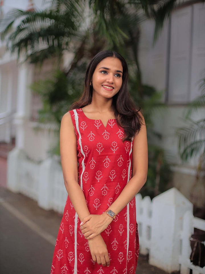 Red Bandani Print Kurta and Pant set